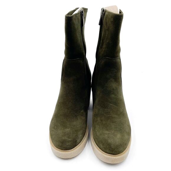 La Canadienne Zed‎ Boots Green Suede Block Heel Waterproof Bootie Sz 7.5 - Picture 4 of 13